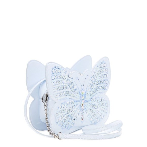 Betsey Johnson Kitsch Butterfly Medium Crossbody Bag Baby Blue Crystals - Picture 6 of 14